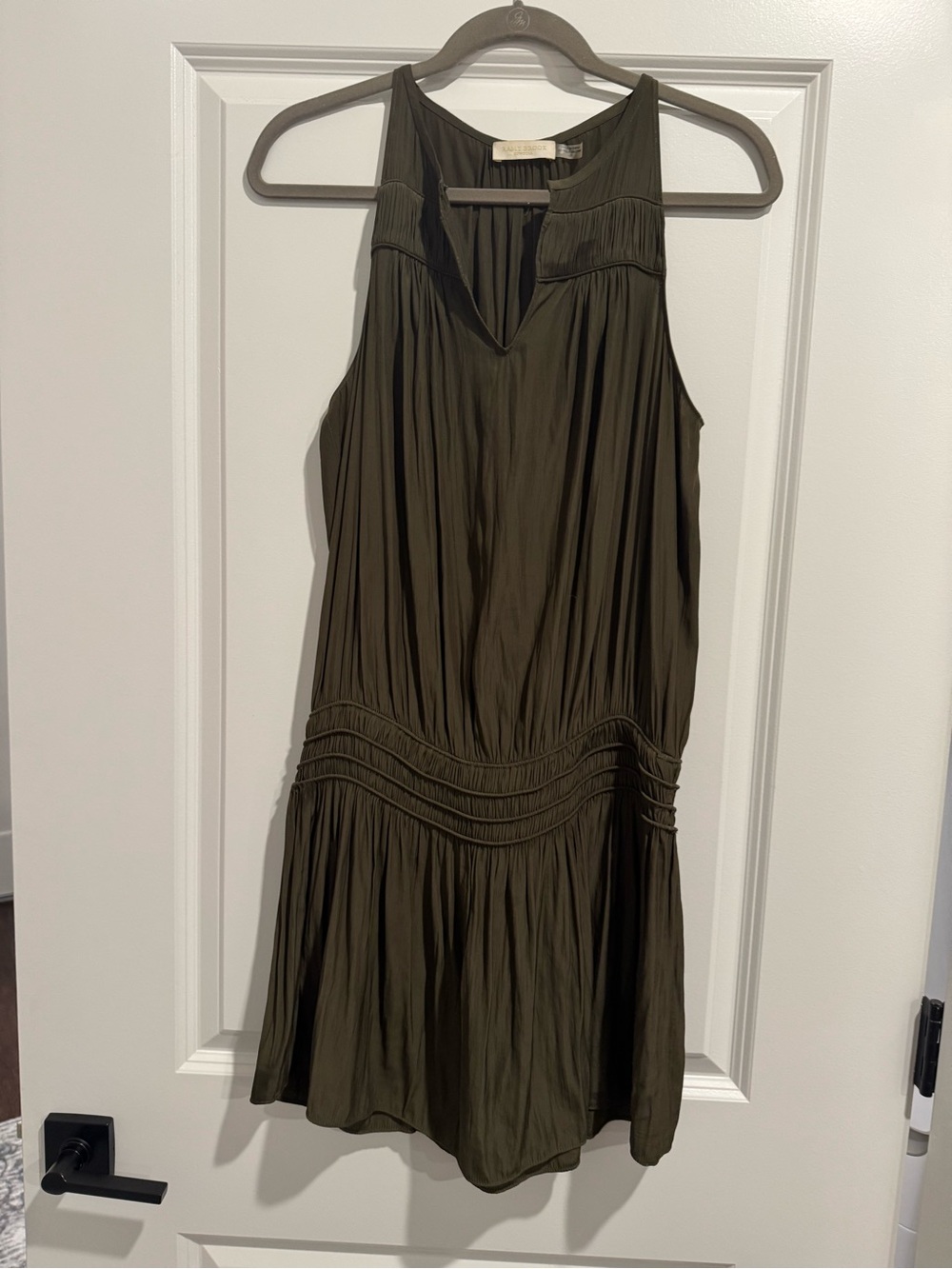 Ramy Brook Olive Green Sleeveless Pleated Mini Dress